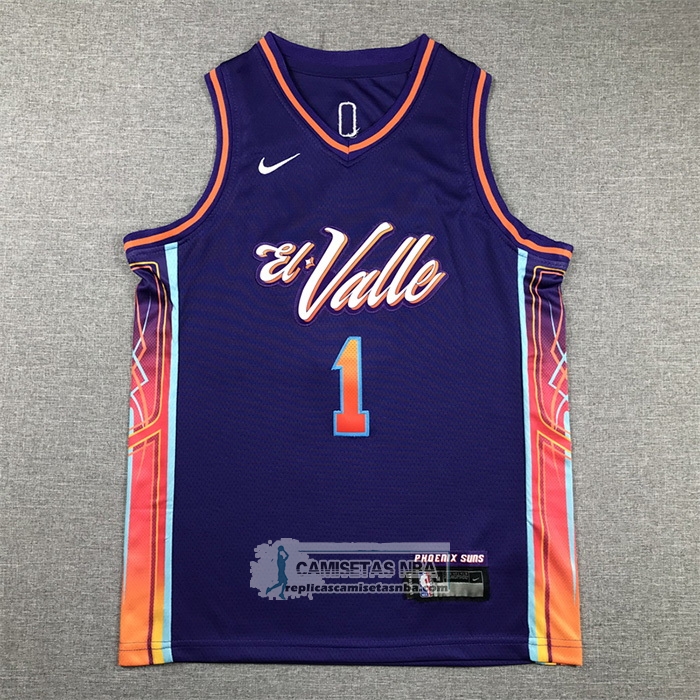 Camiseta Nino Phoenix Suns Devin Booker NO 1 Ciudad 2023-24 Violeta